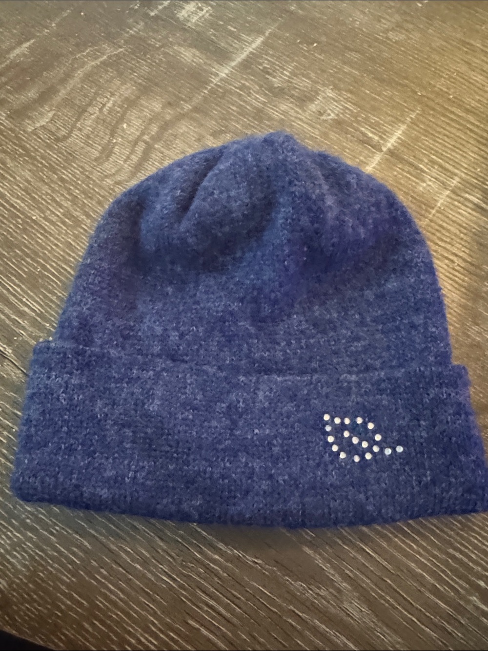 Kids Navy Blue Knit Beanie Hat with Crystal Detail